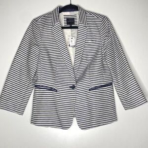 New The Limited Cotton Linen Striped One Button Blazer Jacket Women's Size Large